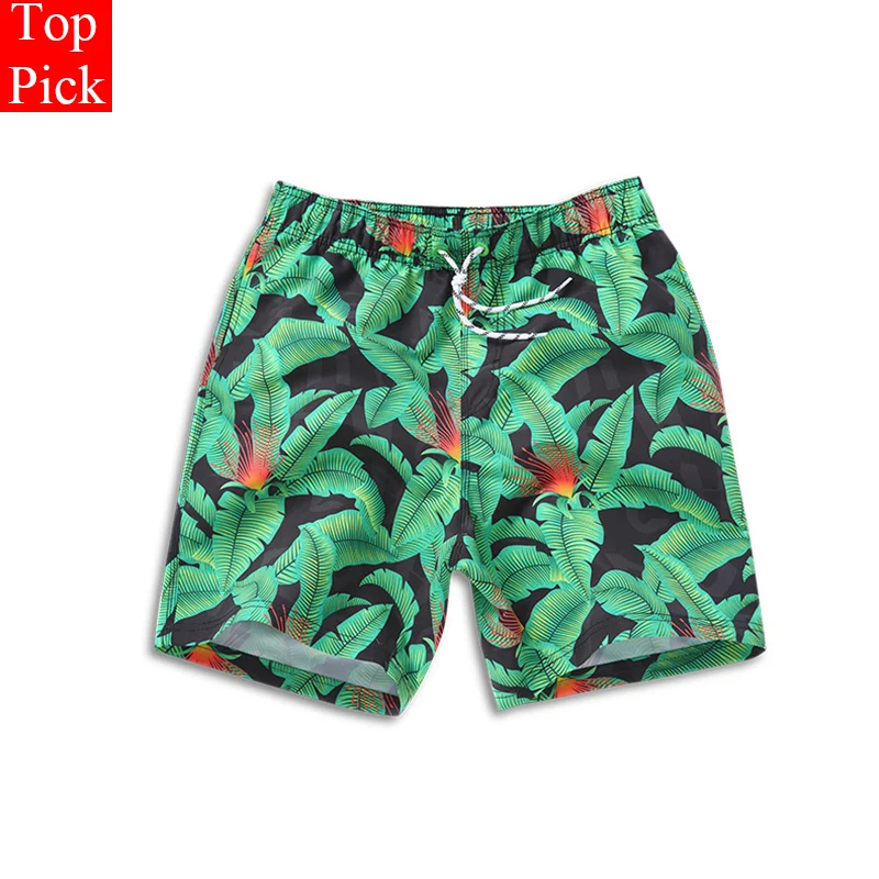 Быстросохнущие пляжные шорты с принтом зеленых листьев одежда для плавания