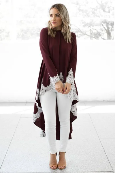 AVODOVAMA M новая Сексуальная кружевная женская блузка пэчворк с длинным рукавом и