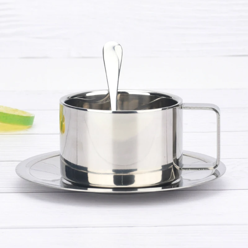 1 шт. Европейский нержавеющая сталь чашка кофе набор двойной кофейная с блюдцем