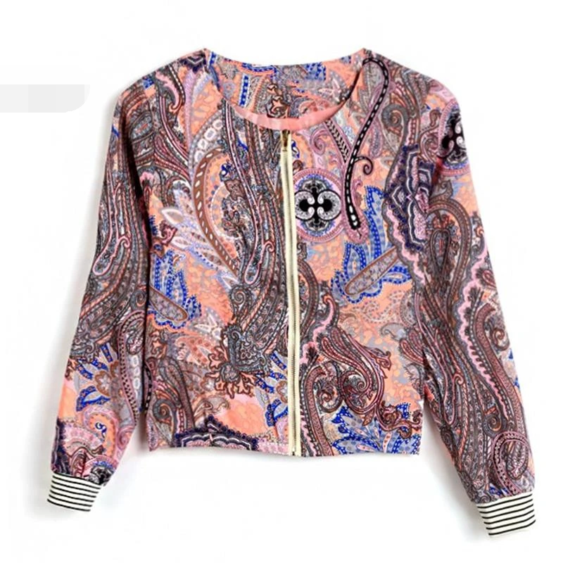 Новый европейский и американский стиль ретро печати Круглый воротник куртки