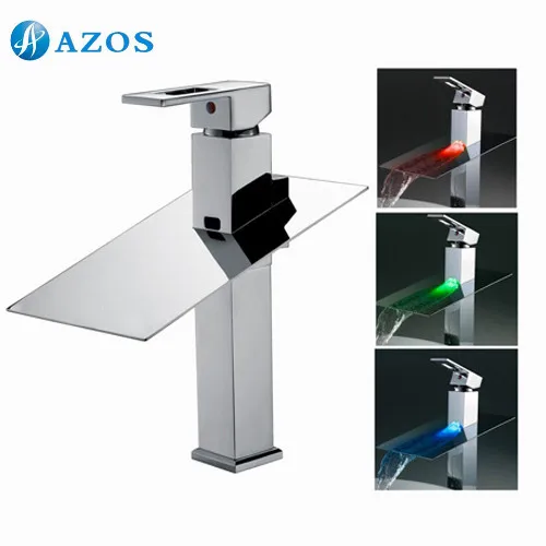 Ванная раковина краны светодиодный свет хром лак Водопад Носик на бортике одной