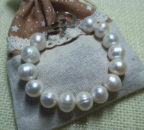 

Genuine Freshwater Pearl Bracelet Big Size AA 10-11MM White Pearl Jewellery Wedding , Birthday, Love, Mothers Day Gift