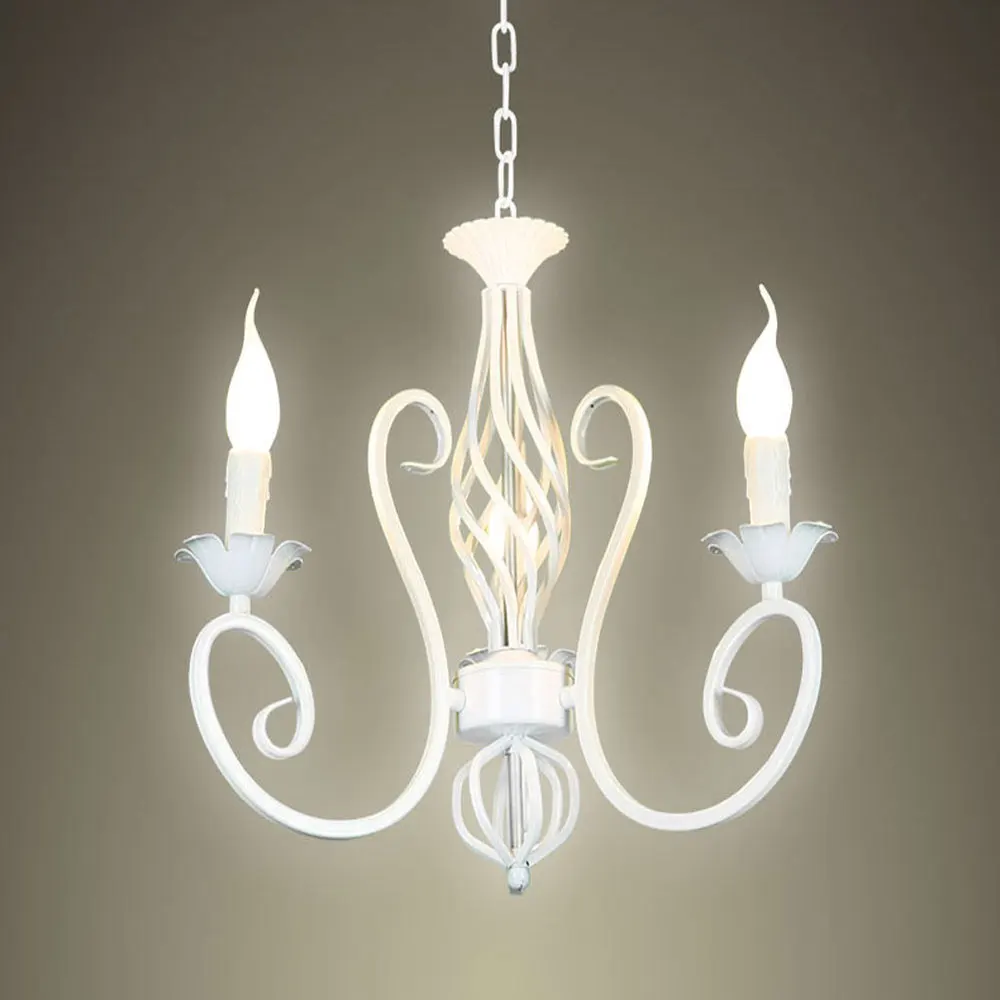 Wrought Iron Chandelier E14*3pcs LED Candle Light White vintage rustic Pendant Lamp for home study room living | Освещение