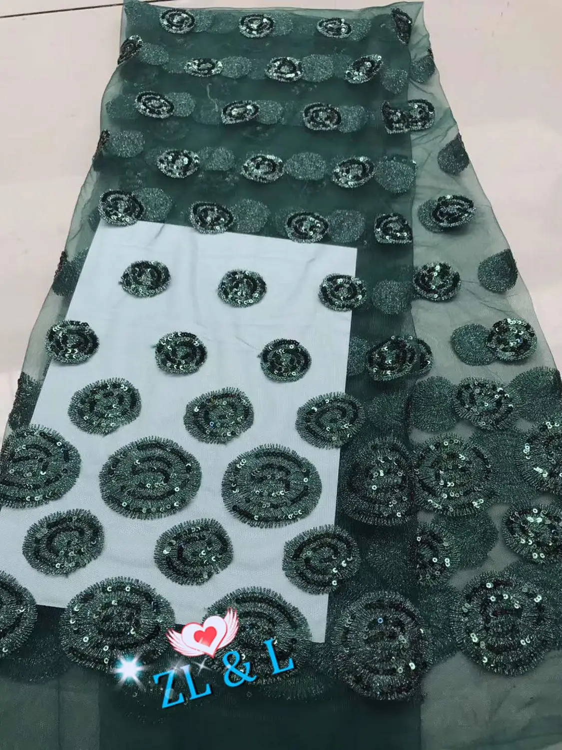 5 ярдов цветная вышивка с блестками большая Цветочная отделка нигерийская