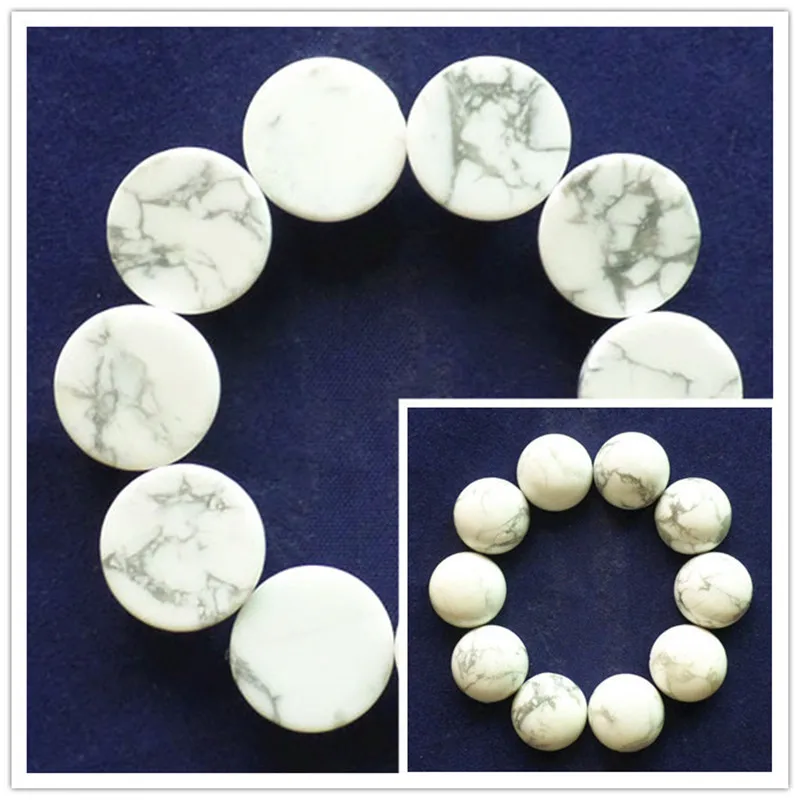 (10 шт./лот) оптовая продажа натуральный белый Howlite Круглый Кабошон 14x6 мм