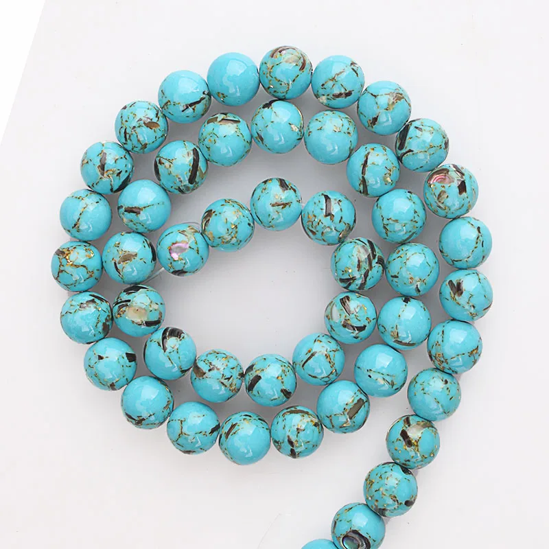 Бусины из натуральной ракушки Howlite коричневые бусины с черными флексами круглые