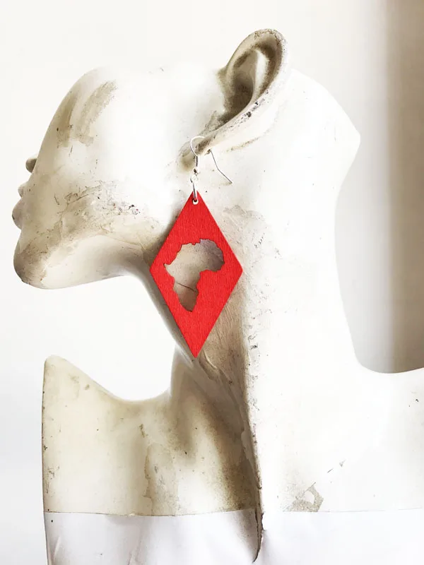 Деревянные серьги в виде Африканской карты 4 цвета 60 мм|wooden earrings|african wooden earringswooden