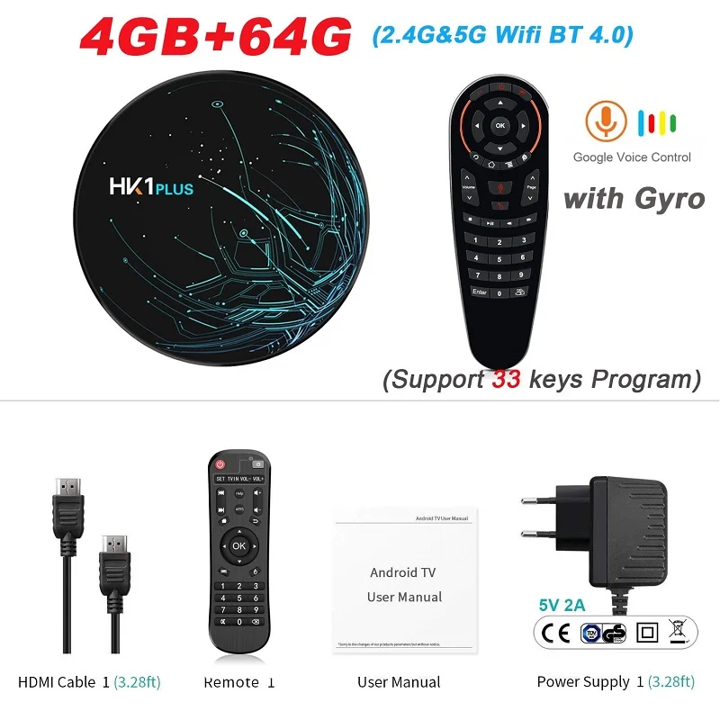4G 64G ТВ-бокс HK1 Plus Smart Android 9,0 LPDDR3 4 Гб 64 Гб Amlogic S905X2 Dual Wifi BT4.0 H.265 4 K HK1Plus X2 4 ГБ 32 ГБ телеприставка - Цвет: 4G 64G