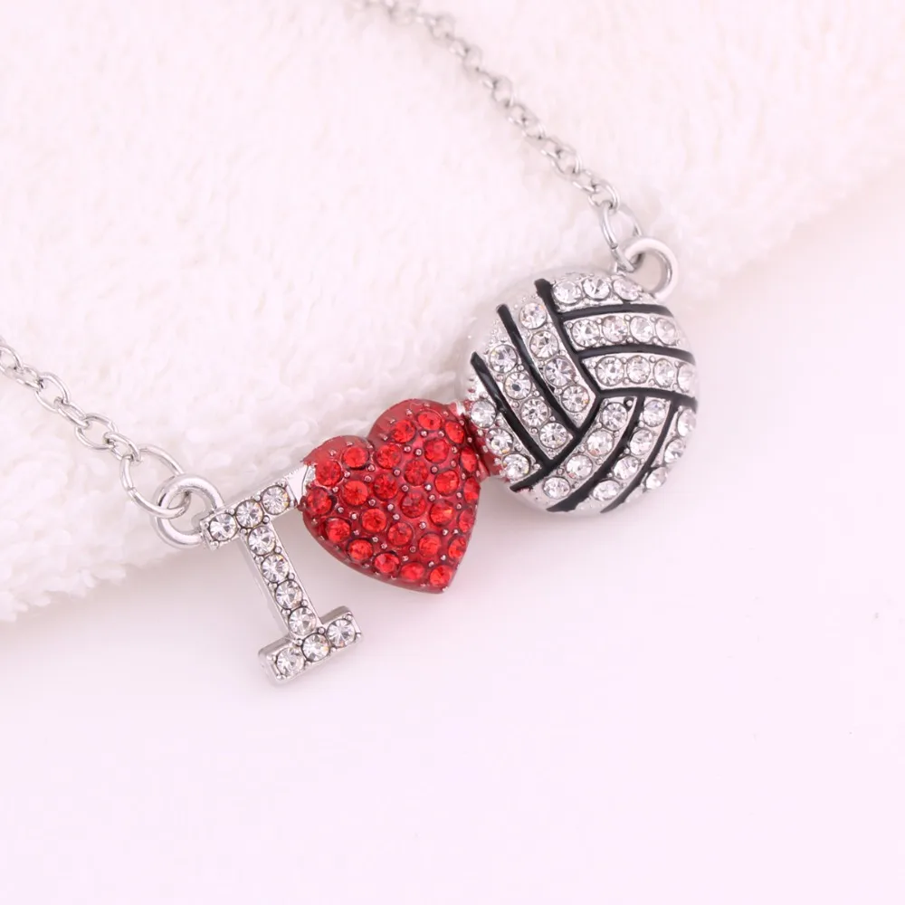Я люблю тебя посеребренным кристаллом красное сердце волейбольный шар кулон