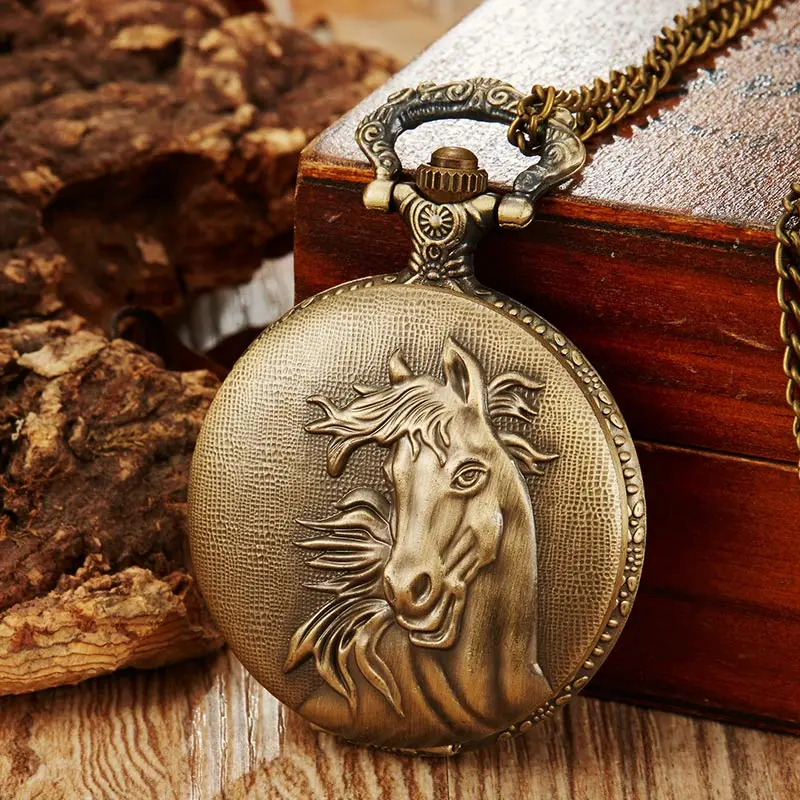 

Vintage Cute Horse Fullmetal Alchemist Quartz Pocket Watch Men Women Retro Clock Men Necklace Pendant Chain Best Gifts