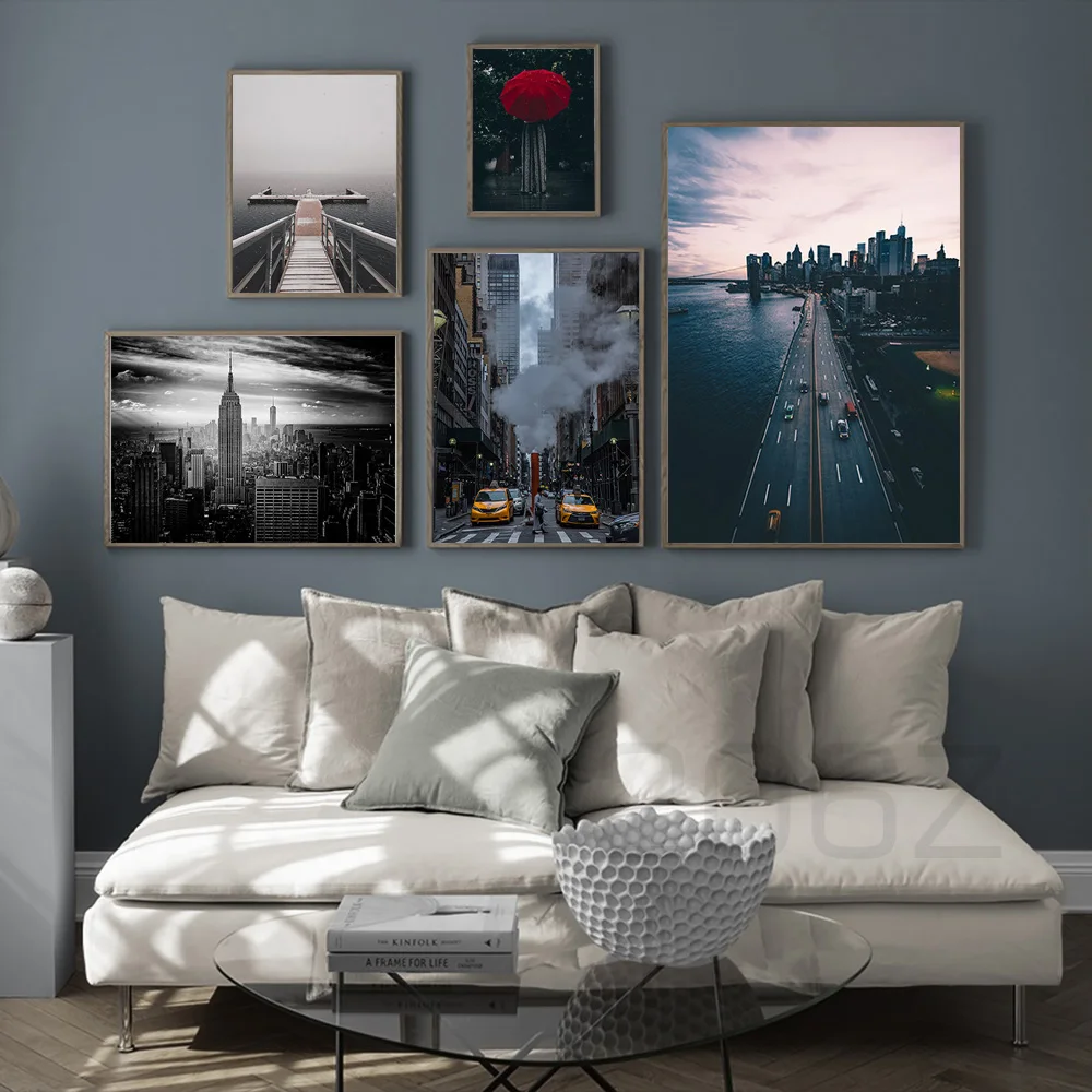 

Empire State Building Sea Road Wharf Taxi Wall Art Canvas Painting Nordic Posters And Prints Wall Picture For Living Room Decor