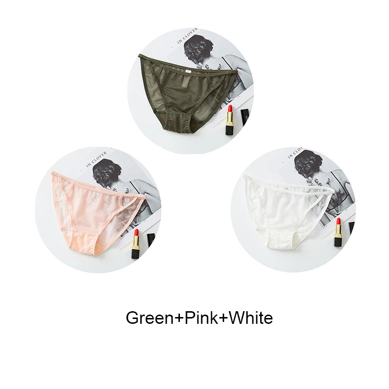 Green Pink White Летнее соблазнительное нижнее белье, женские трусы с низкой талией, сетчатые Сексуальные трусы с дырочками, нижнее белье, 3 шт./лот, I15 Z42 - Цвет: Green Pink White