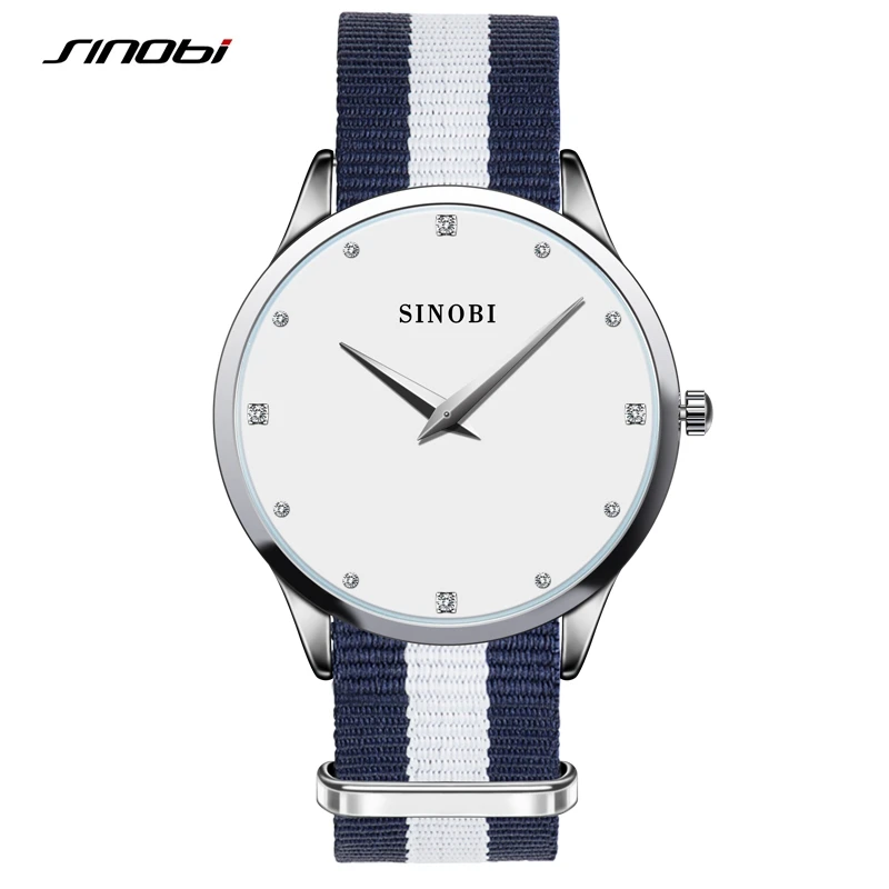 SW02NB007 SINOBI Модные женские наручные часы Многоцветный DIY ткань нейлон ремешок Кристалл Камень аналоговые кварцевые часы супер тонкий reloj mujer - Цвет: SW02NB007