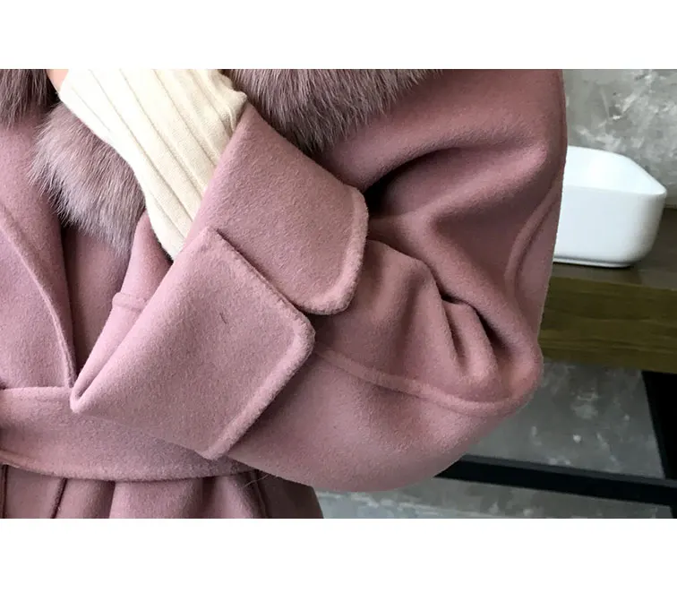 Rf0225 High Street шерстяное Женское пальто с воротником из натурального Лисьего меха с длинным рукавом и поясом шерстяное пальто