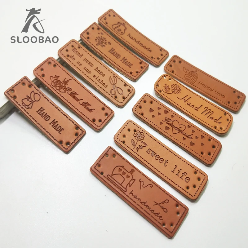 Квадратные ярлыки из искусственной кожи ручной работы 10 шт. пустая тисненая