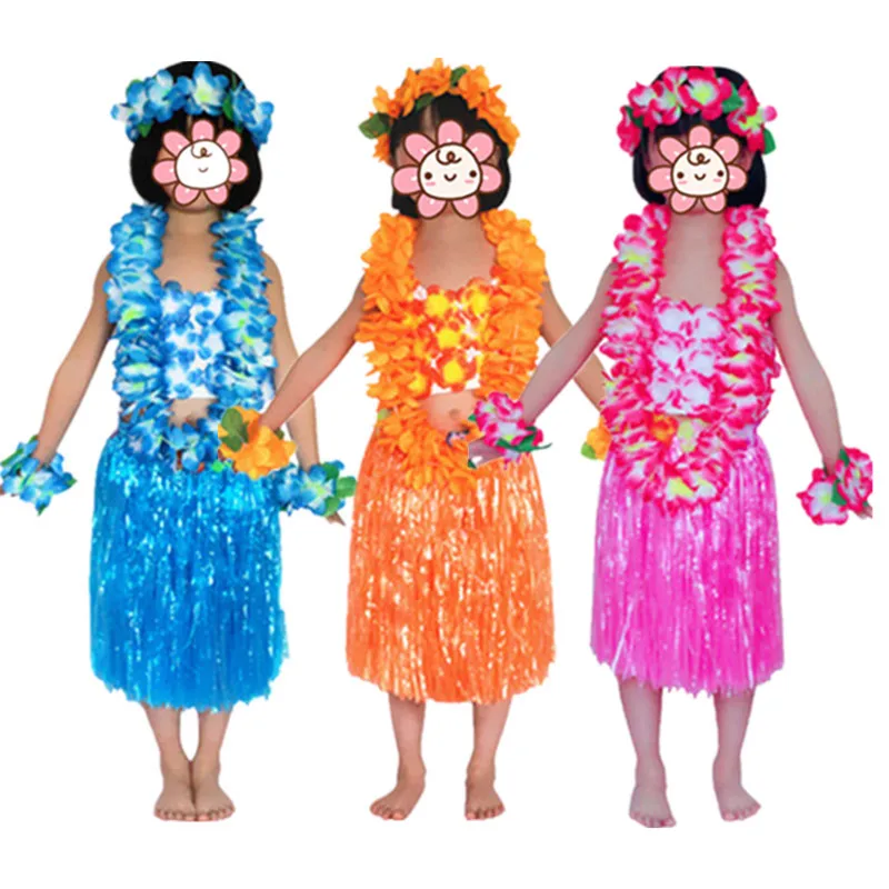 Hawaii Flower Lei Headband Garland Wreath Hula Grass Skirt Kids Girls Fancy Dress Costume Set Beach Tropical Party Decor|fancy dress costume|fancy