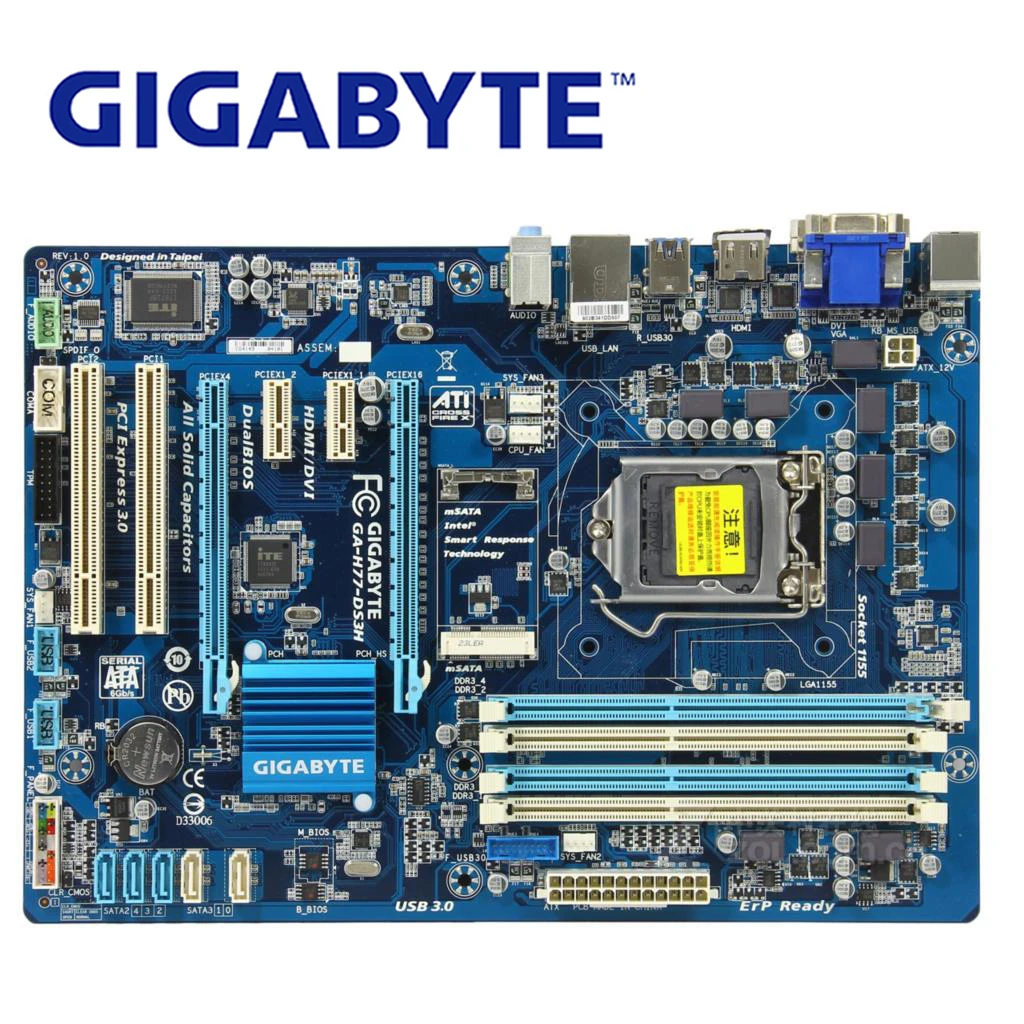 

LGA 1155 For Intel H77 Gigabyte GA-H77-DS3H Motherboard DDR3 USB3.0 32GB SATA III H77 DS3H Desktop Mainboard H77-DS3H Used