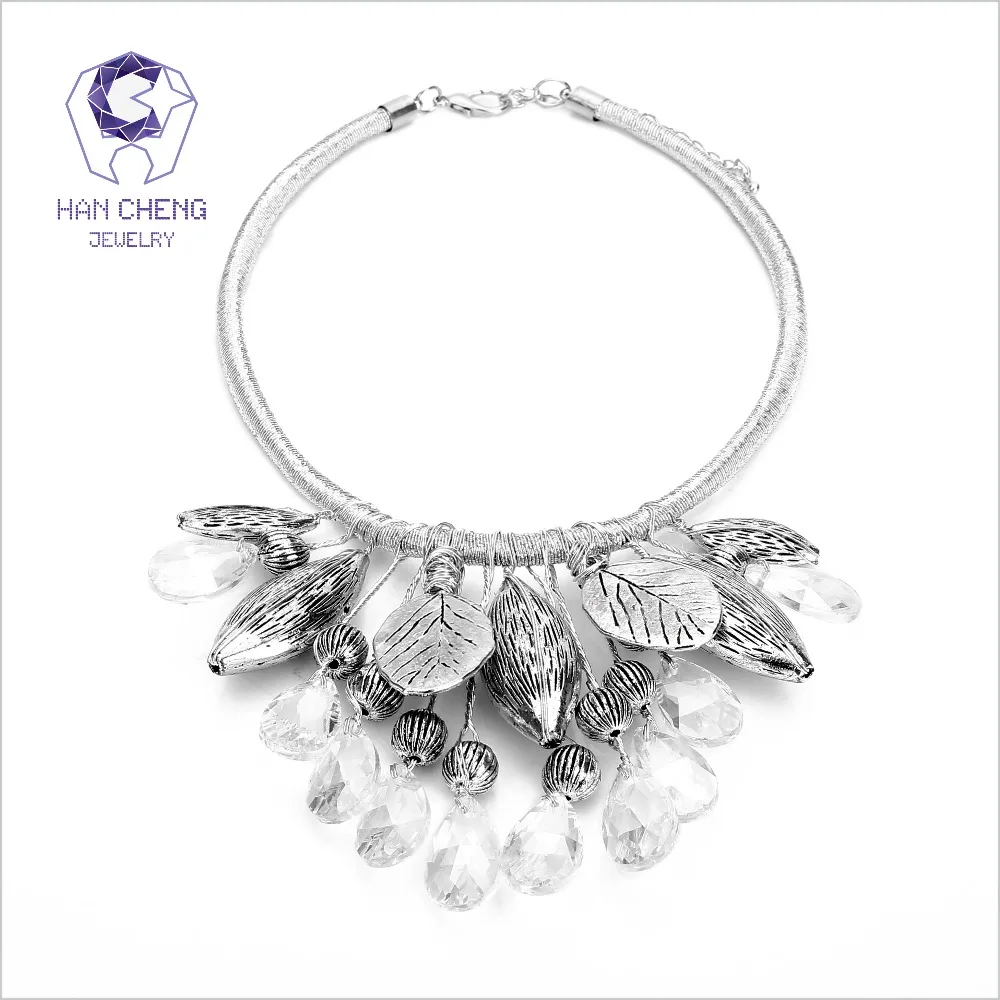 HanCheng модное винтажное ожерелье чокер с металлическими листьями и драгоценными