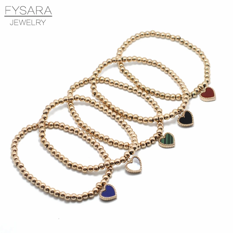 FYSARA двойной боковой цвет сердце Шарм стрейч Strand браслеты ювелирные женские браслеты из нержавеющей стали шарик бисером браслеты Lover