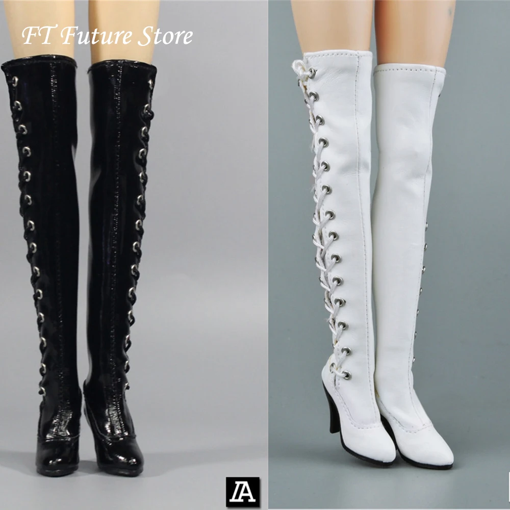 

ZY1016 1/6 Scale Female Accessory White/Black High Tube long Heels Leather Boots Empty Inside For 12" Action Figure Model