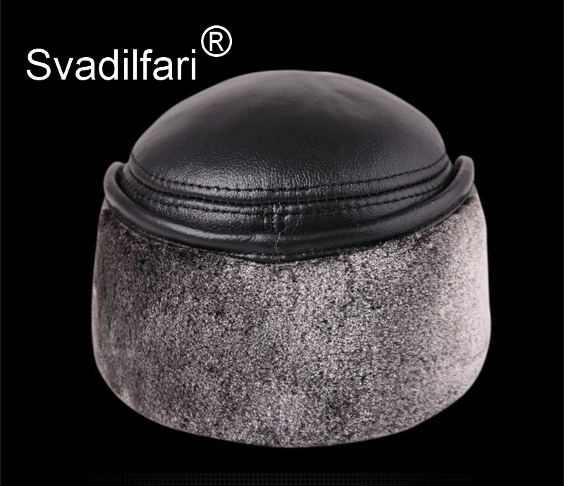 Svadilfari, натуральная кожа, шапка для мужчин, зимняя, плюс бархат, толстая, теплая, бейсболка с наушниками, мужская шапка, яловая кожа, теплые шапки