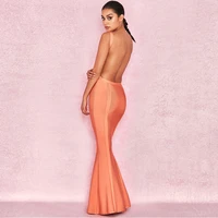 orange dresses open back fishtail dress hollow out off shoulder floor length glitter maxi sleeveless wedding party bodycon dress