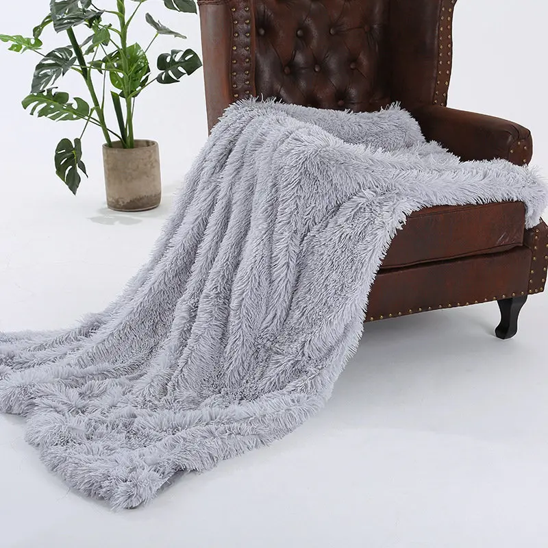 light grey Супер мягкий длинный мохнатый пушистый мех искусственный мех теплый элегантный уютный с пушистым шерпа плед кровать диван одеяло подарок - Цвет: light grey