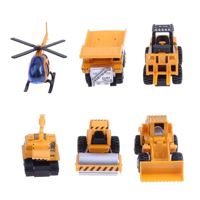 6pcs/Set Engineering Truck Model Toy Mini Alloy Car/Truck/Helicopter Children Gift | Игрушки и хобби