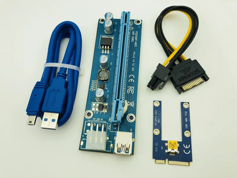 Мини PCIe PCI-E PCI Express Riser Card для PCIE удлинитель 16X SATA для 6Pin IDE Molex кабель питания для BTC ETH Litecoin Miner