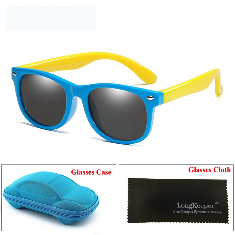 Blue Yellow LongKeeper TR90 поляризованные детские солнцезащитные очки с чехол для Детей Силиконовый оберегают от солнца, солнцезащитные очки подарочный набор для детей для маленьких мальчиков и девочек Óculos - Цвет линз: Blue Yellow