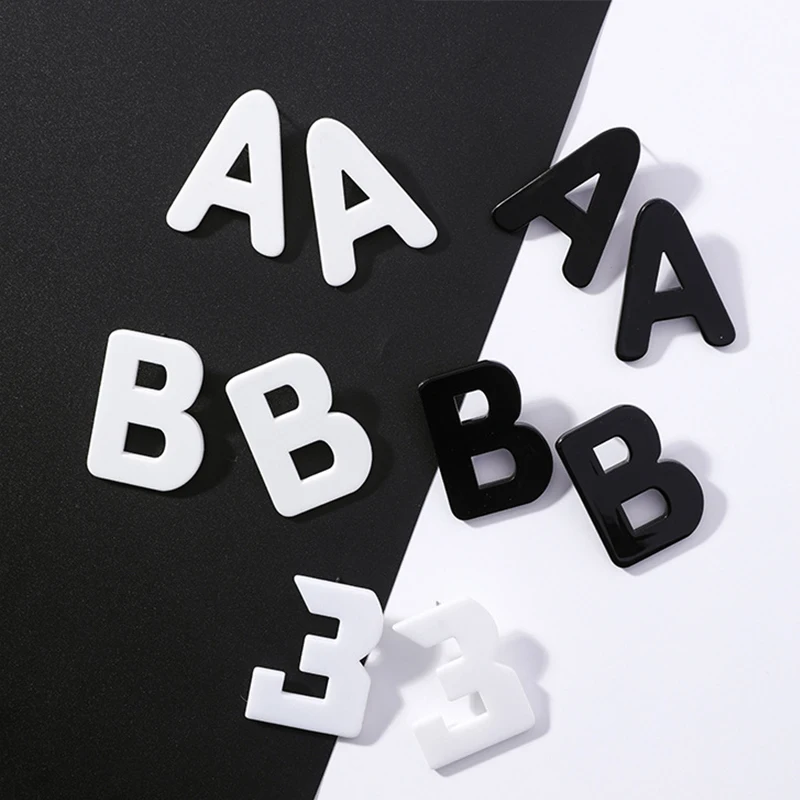 Korean Style Simple White Black Acrylic Stud Earrings Punk Alphabet Letters AB Earring for Women Fashion Party Jewelry Gift | Украшения и
