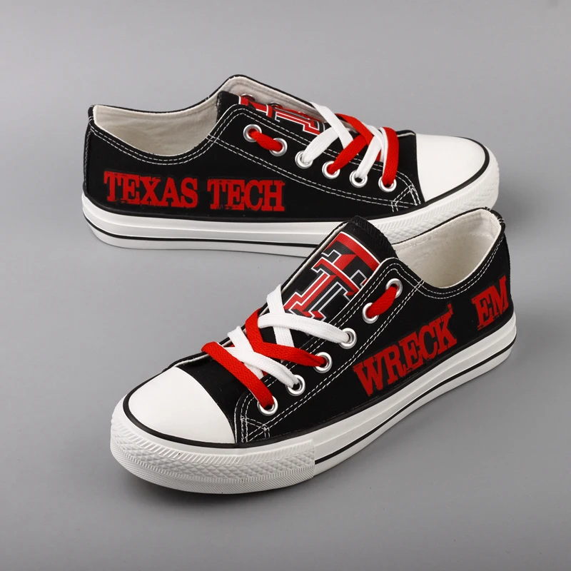 Red Raiders Custom Print Students Flat Canvas Shoes USA Texas Tech University Team Trainers Walking For Football Fans | Обувь