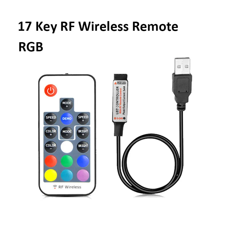 RGB пульт дистанционного управления ИК/RF контроллер для DC 5V USB Светодиодные ленты светильник 4Pin разъем RGB или один Цвет ПДУ 3/11/17/24Key