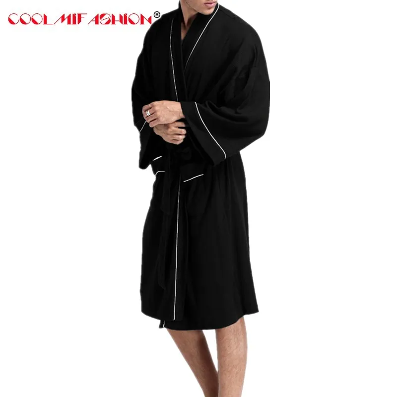 

CooLMiFashion Brand Lovers Robe Man Women Long Sleeve Pockets Patchwork Sleepwear Spring Autumn couples Robe femme with Belt