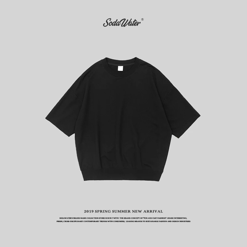 SODAWATER Men Oversized Cotton Short Sleeve Casual T-shirt Mens New Arrivals 2020 Summer Solid T-shirts Minimalist Clothes 8160S | Мужская