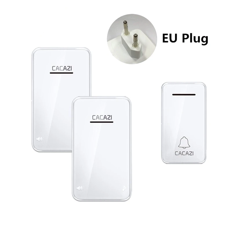 white EU Plug 1x2 Беспроводной дверной звонок с вилкой для ЕС, США, Великобритании, Австралии, без батареи, автономный, 200 м, IP 40, водонепроницаемый светодиодный светильник, беспроводной звонок, 1, 2 кнопки и приемник - Цвет: white EU Plug 1x2