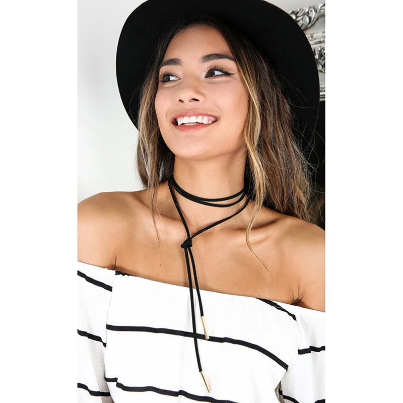 2016 Новая Мода черная замша кожа Обёрточная бумага колье Готический Boho галстук