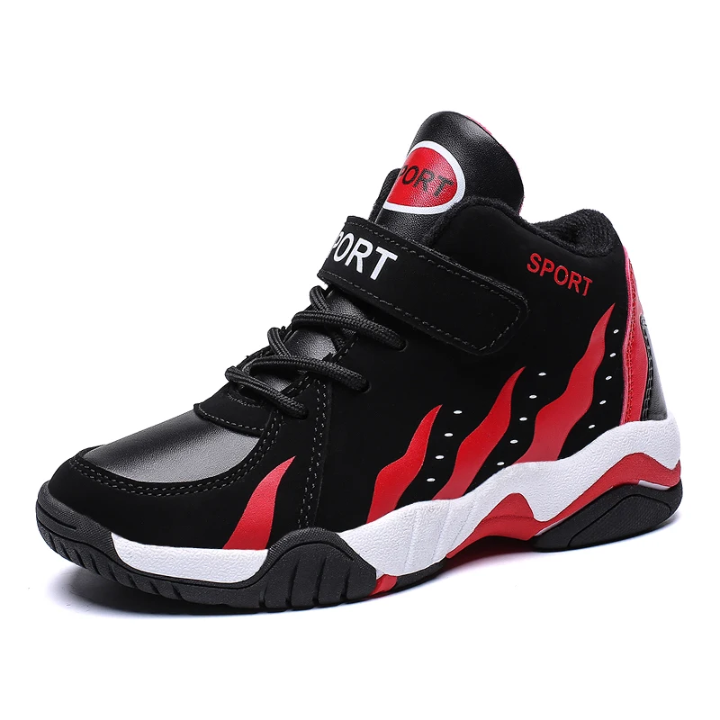 Black Red Thstron/Детские баскетбольные кроссовки для мальчиков; спортивная обувь с высоким берцем; баскетбольные кроссовки с резиновой подошвой для мальчиков; красные, синие баскетбольные кроссовки - Цвет: Black Red