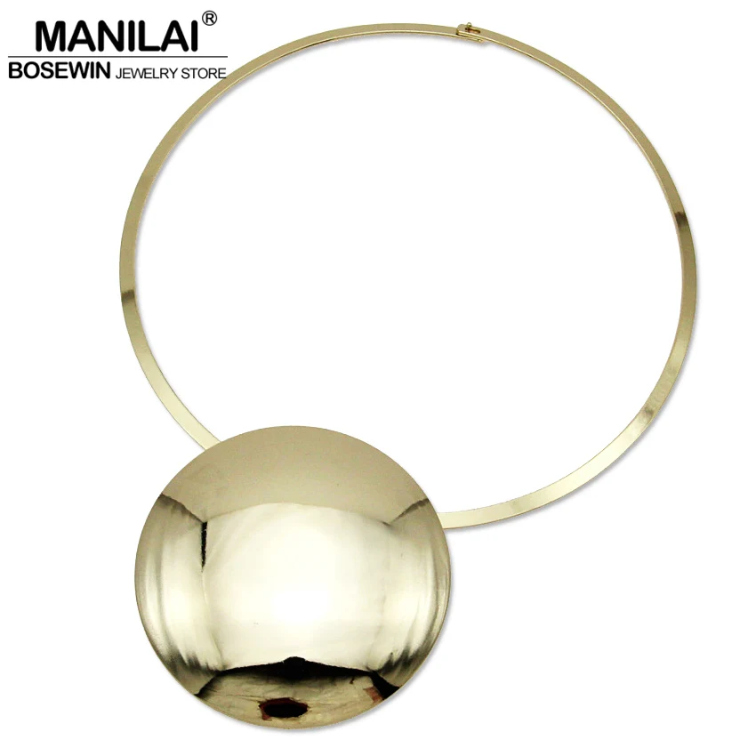 MANILAI, уникальный дизайн, воротник, колье, ожерелье, Женские аксессуары, шарм, крутящий момент, большой металлический круг, подвески, массивные ювелирные изделия CE4002