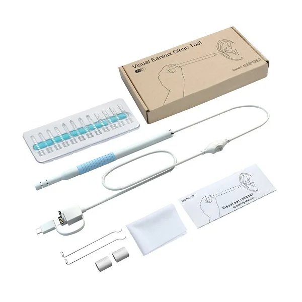 white and blue 3 в 1, многофункциональный очиститель ушей, USB эндоскоп, 5,5 мм, визуальный ушной воск, инструмент для чистки ушной раковины, Ушная ложка, Ушная палочка, отоскоп, камера МП - Цвет: white and blue