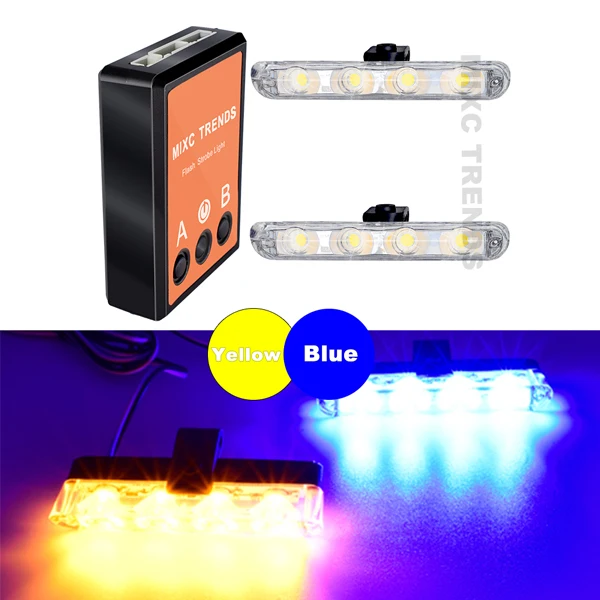 1 Yellow 1 Blue 2X4 стробоскоп светодиодный полицейский светильник скорой помощи 12 В светодиодный Предупреждение ющий стробоскоп светильник s авто мигающий аварийный мигалка автомобильный Дневной светильник s - Цвет: 1 Yellow 1 Blue