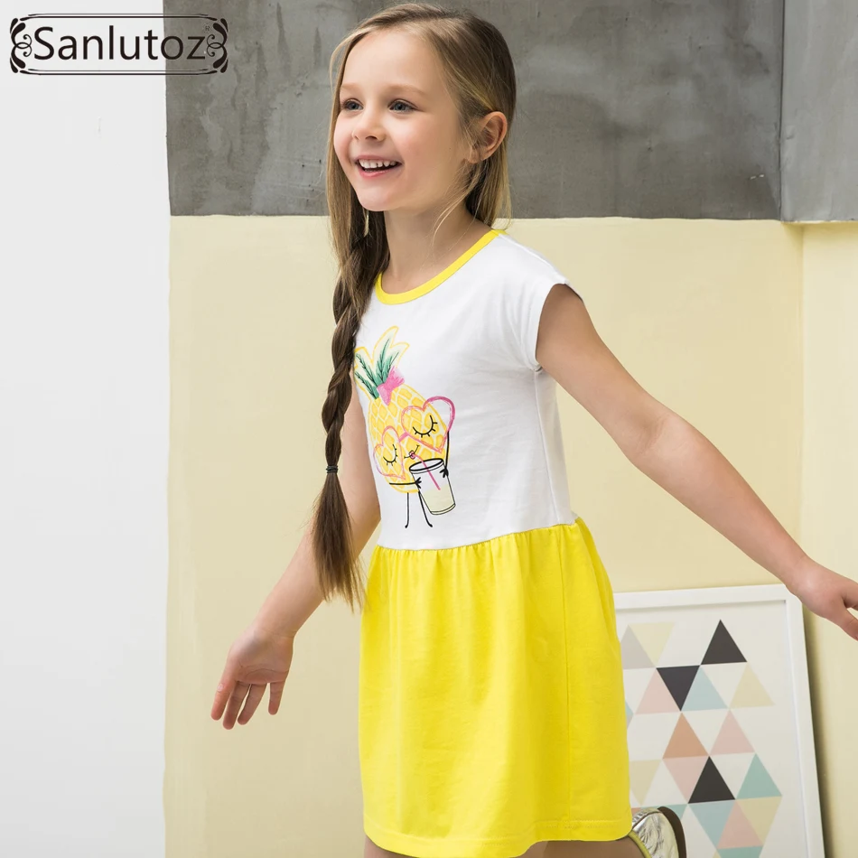 Sanlutoz Хлопковое платье для девочек ананасовая детская одежда летние вечерние