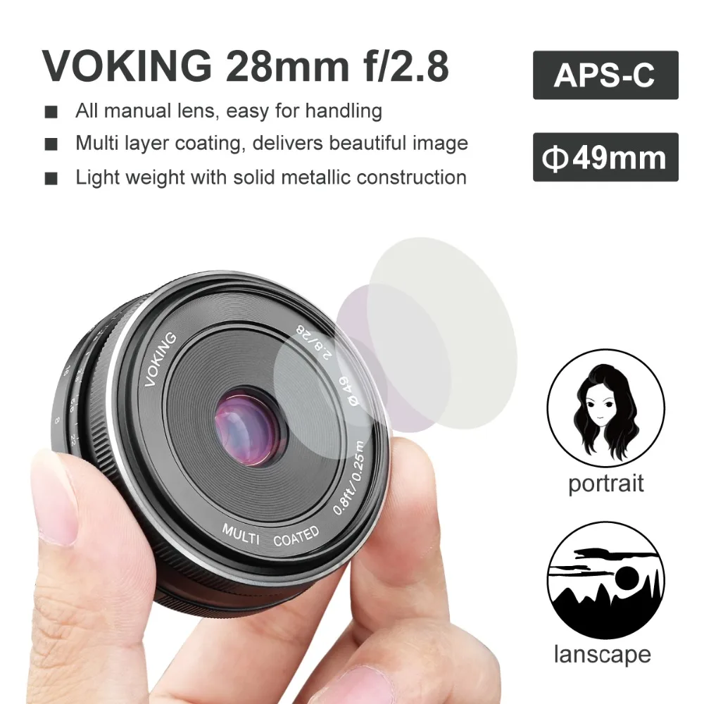VOKING VK 28mm f/2 8 фиксированный ручной фокус объектив для оlympus Panasonic M4/3 системы APS C