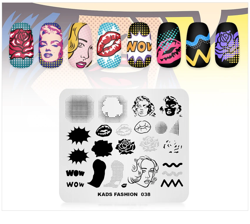KADS FASHION 038 пластины для штамповки ногтей с напечатанным рисунком розы лак для ногтей штамп для дизайна ногтей шаблон изображения пластины художественные трафареты для штамповки