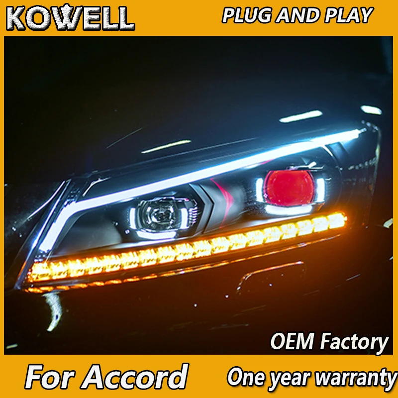 

KOWELL Car Styling For Honda Accord headlights 2008-2013 Red Eye For Accord 8 8th head lamp led DRL front Bi-Xenon Lens Double