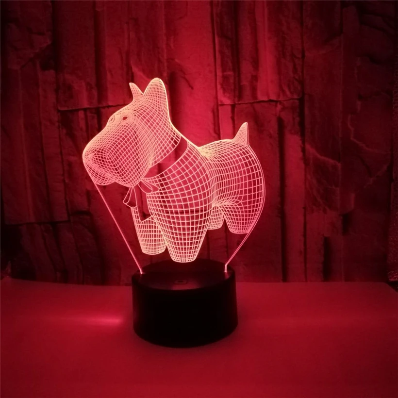Миниатюрный ночник в виде собаки с 3D иллюзией светодиодная настольная лампа