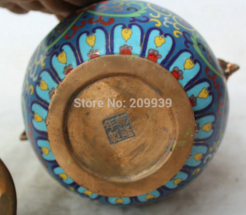 00255 8 &quot клеймо династия китайский дворец Cloisonne бронзовый позолотьте зверь глава