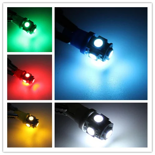 10 шт. светодиодный автомобильный DC 12v светильник T10 5050 5 SMD супер белый 194 168 w5w