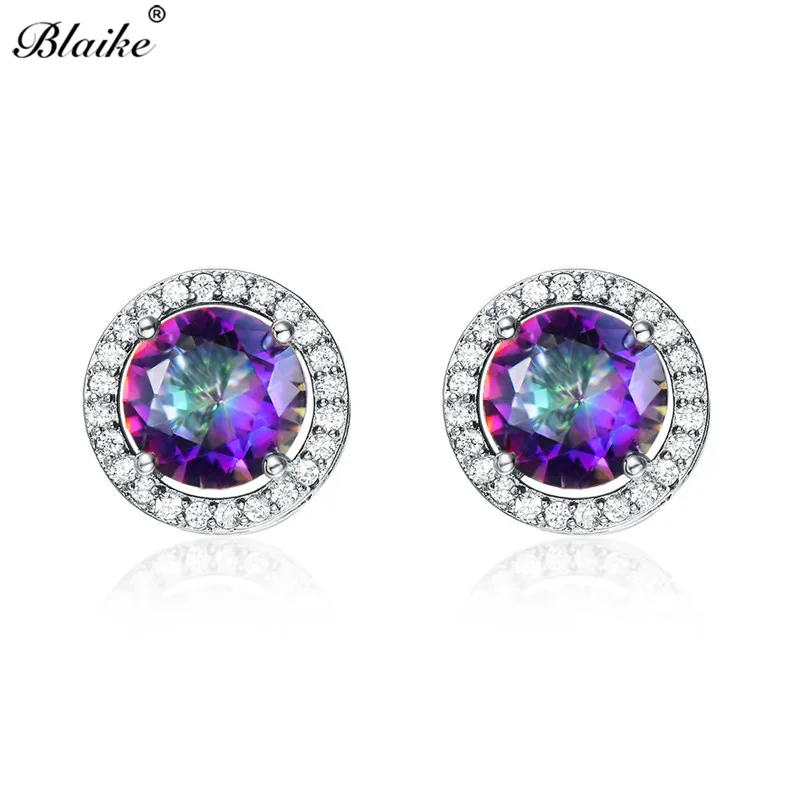 Женские круглые серьги гвоздики Blaike фиолетовые/синие/красные/зеленые