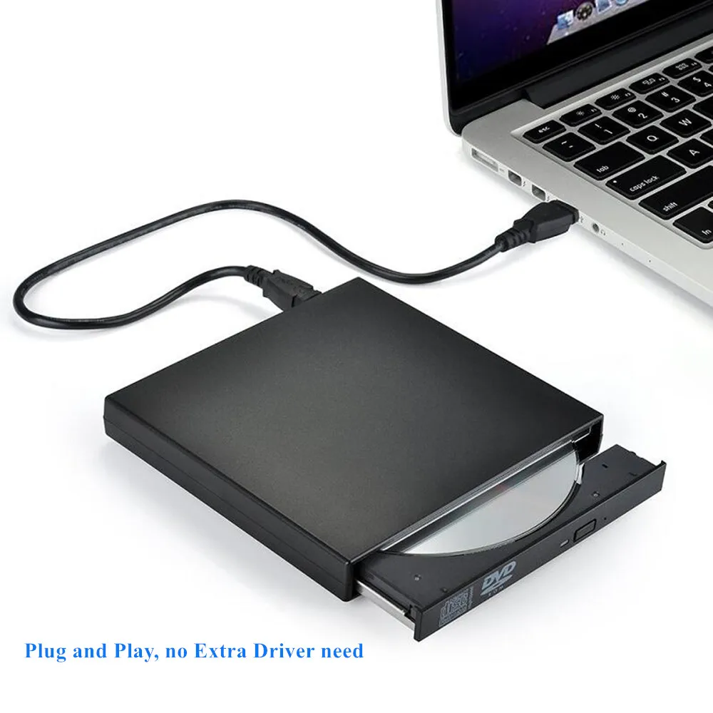 Черный YiYaYo Внешний оптический привод DVD rom CD RW USB 2,0 CD/DVD плеер комбо ридер запись портативный для ноутбука компьютер Windows7/8 - Цвет: Черный